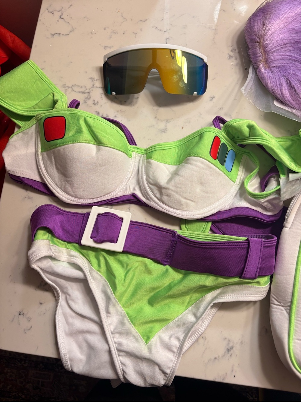 Forplay Green, Purple & White Retro Space-Inspired Bikini